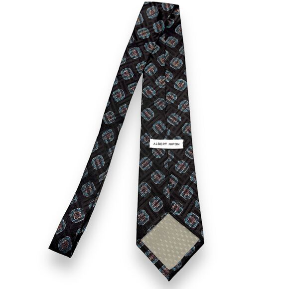 Albert Nipon Mens Necktie Patterned Multicolor Medallion 100% Silk 57 inches - Picture 3 of 11